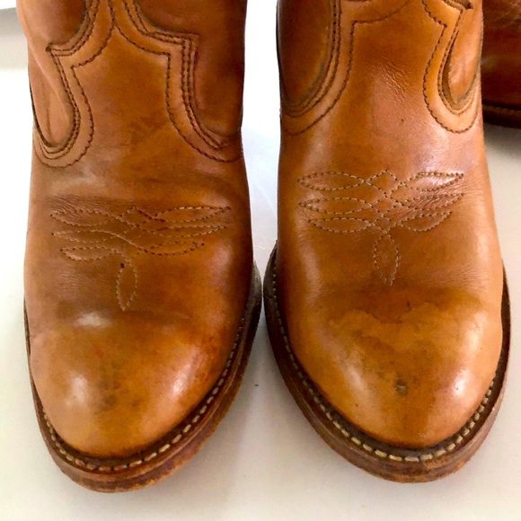 White Daisy Flower Vintage Brown Cowboy Boots - Picture 10 of 11